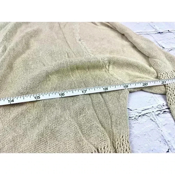 Open Front Sweater Large NWT - Pattern Lightweight Women's 3/4 Sleeve Tan Top - Picture 6 of 9